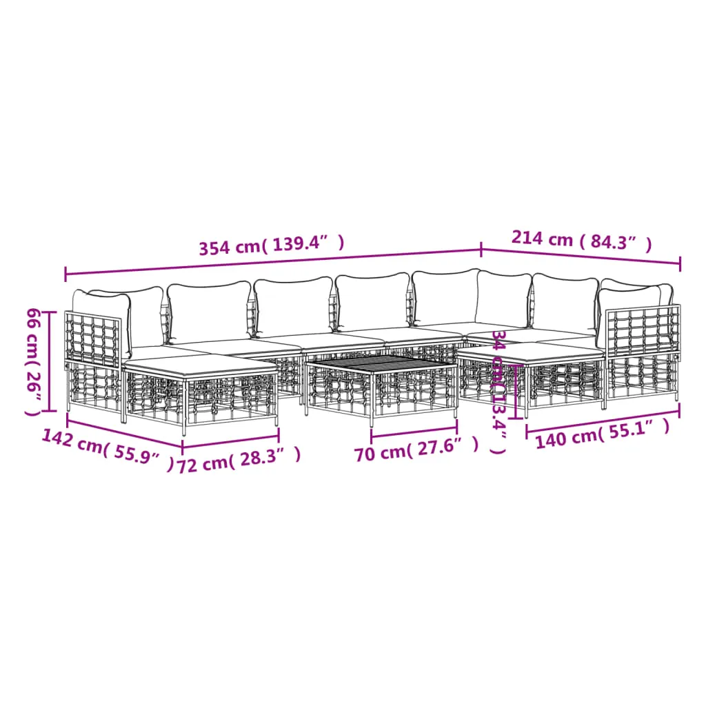 10 Piece Patio Lounge Set with Cushions Anthracite Poly Rattan