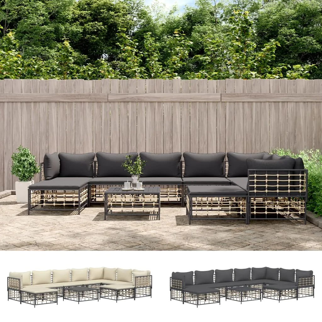 10 Piece Patio Lounge Set with Cushions Anthracite Poly Rattan