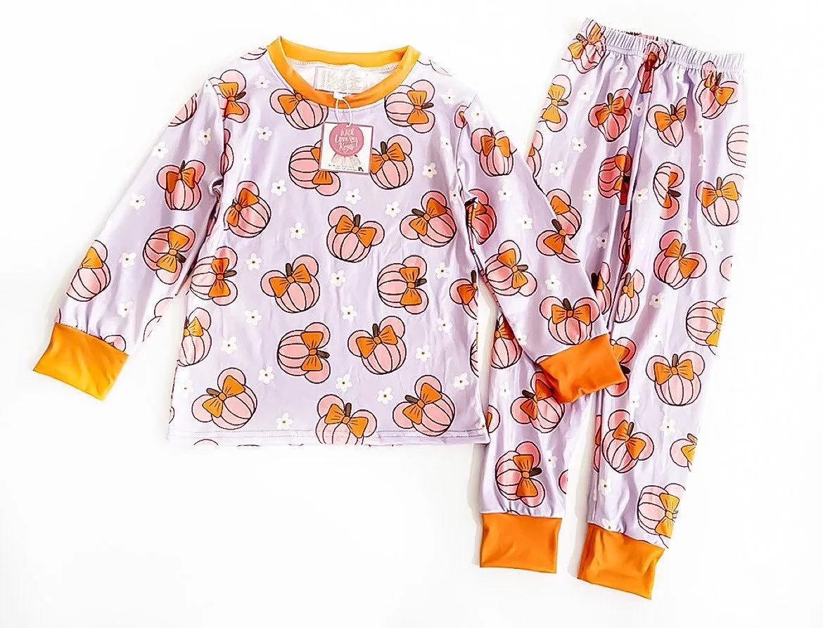 $10.00 - 6-7X2 -  Halloween Mauve Pumpkin Head 2 Pc Pajamas Sets