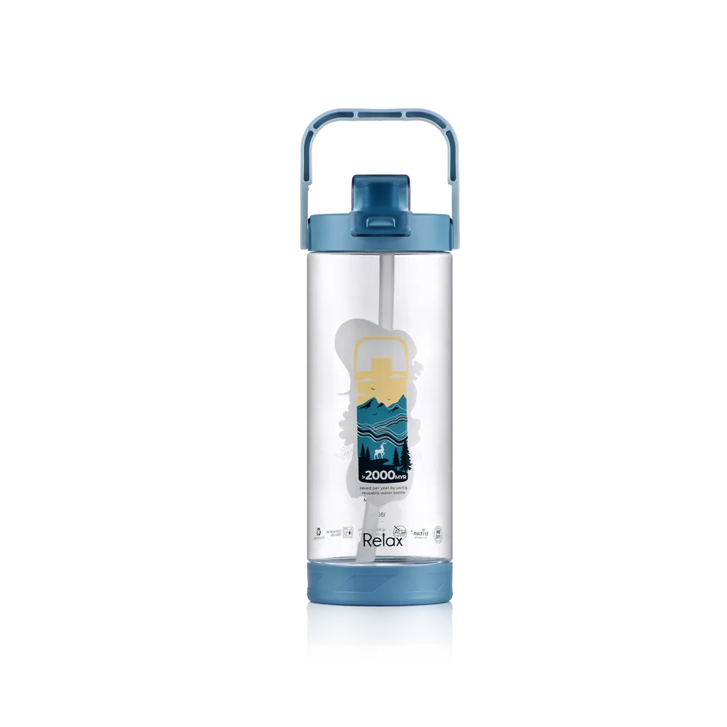 1800ML RELAX TRITAN WATER BOTTLE WITH STRAW- D7218 BLUE