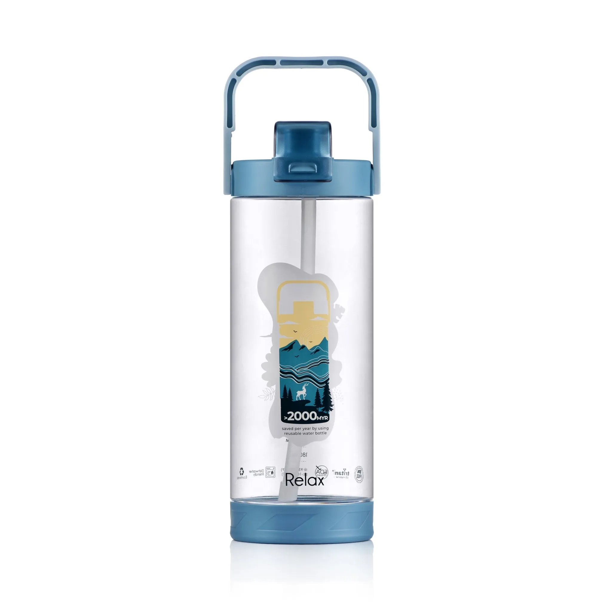 1800ML RELAX TRITAN WATER BOTTLE WITH STRAW- D7218 BLUE