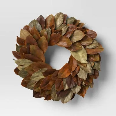 21.25" Magnolia Preserved Wreath Brown - Threshold