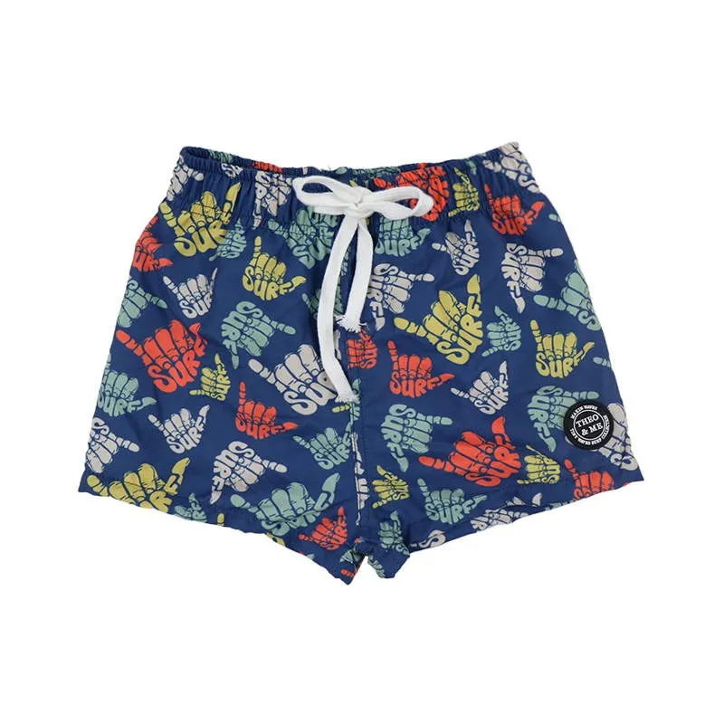 $8.00 EA - 12-24M X 1 - Boys Swim Trunks - Navy Blue Surf Rock Hands