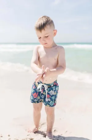 $8.00 EA - 12-24M X 1 - Boys Swim Trunks - Navy Blue Surf Rock Hands