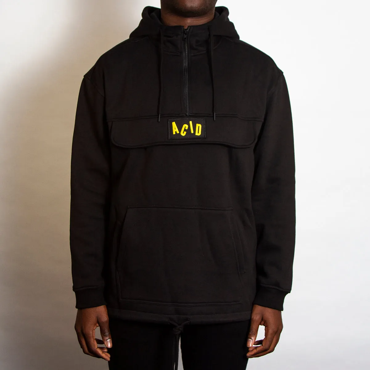 Acid Letter - 3/4 Zipped Pullover Hood - Black