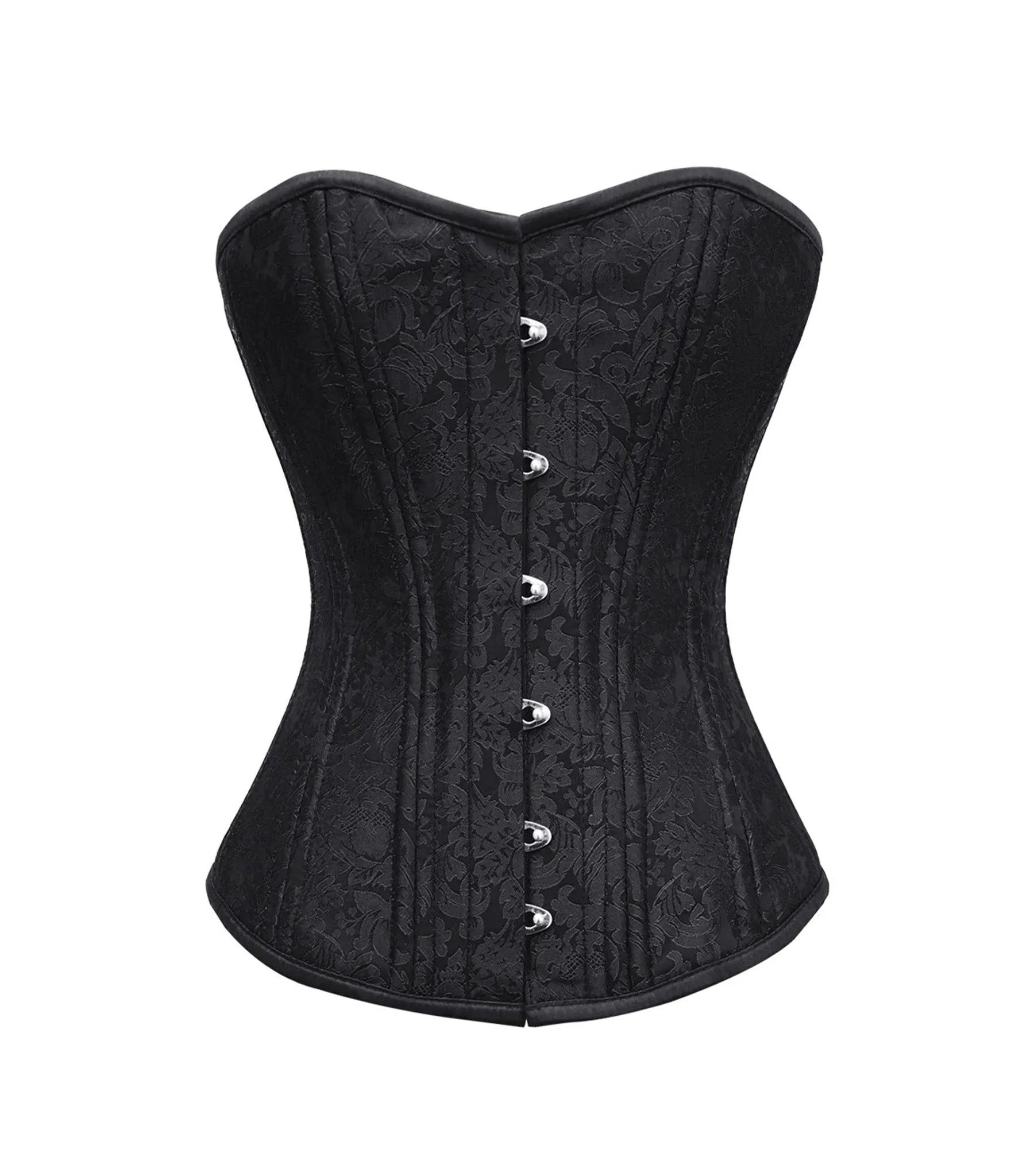 Affra Black Brocade Waist Training Overbust Corset