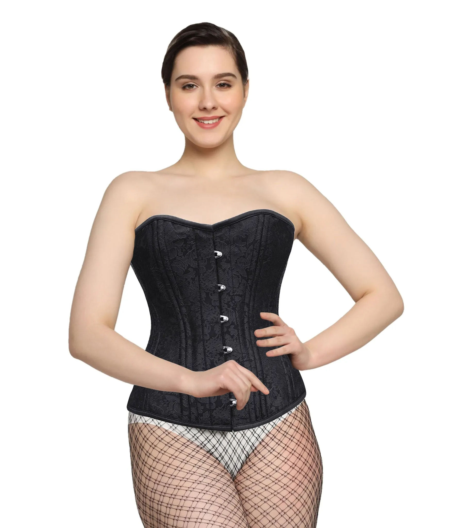 Affra Black Brocade Waist Training Overbust Corset