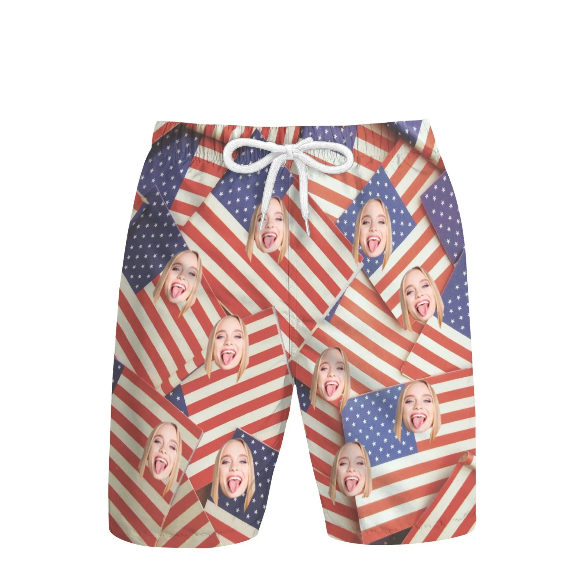 American Flag Print Custom Men's Beach Shorts Pocket Shorts Elastic Waist