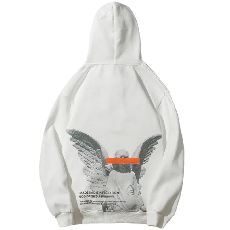 Angel God Print Fleece Hoodie