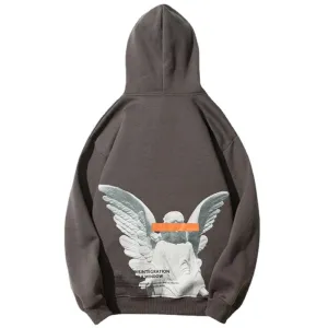 Angel God Print Fleece Hoodie