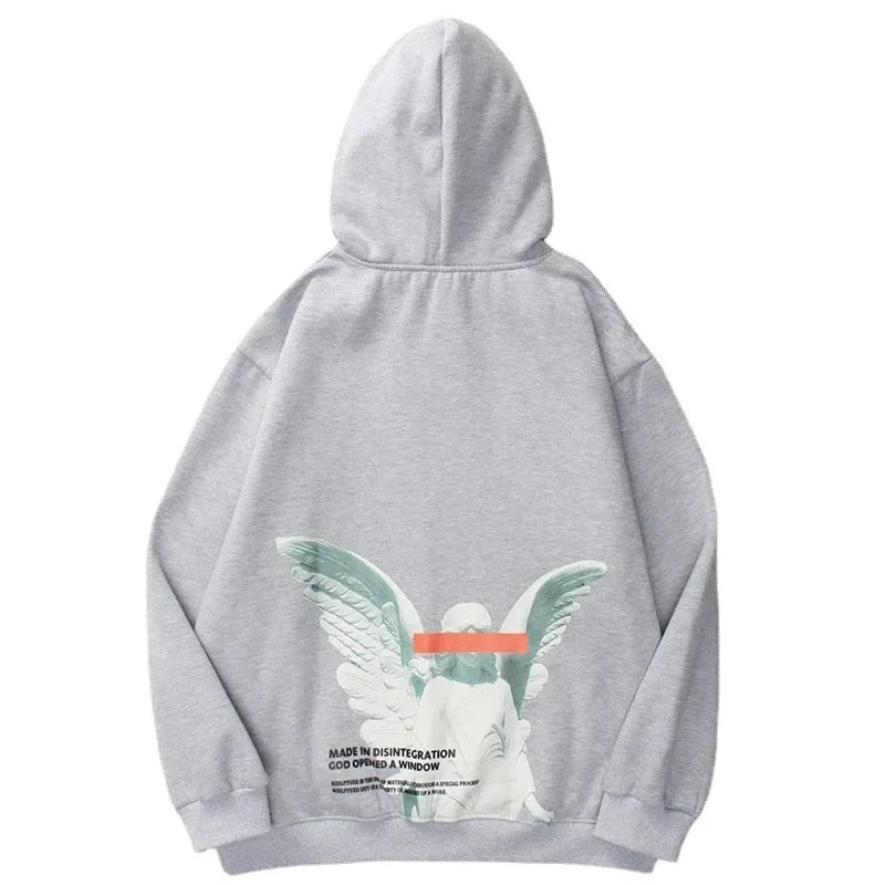 Angel God Print Fleece Hoodie