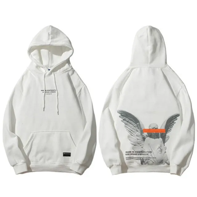 Angel God Print Fleece Hoodie