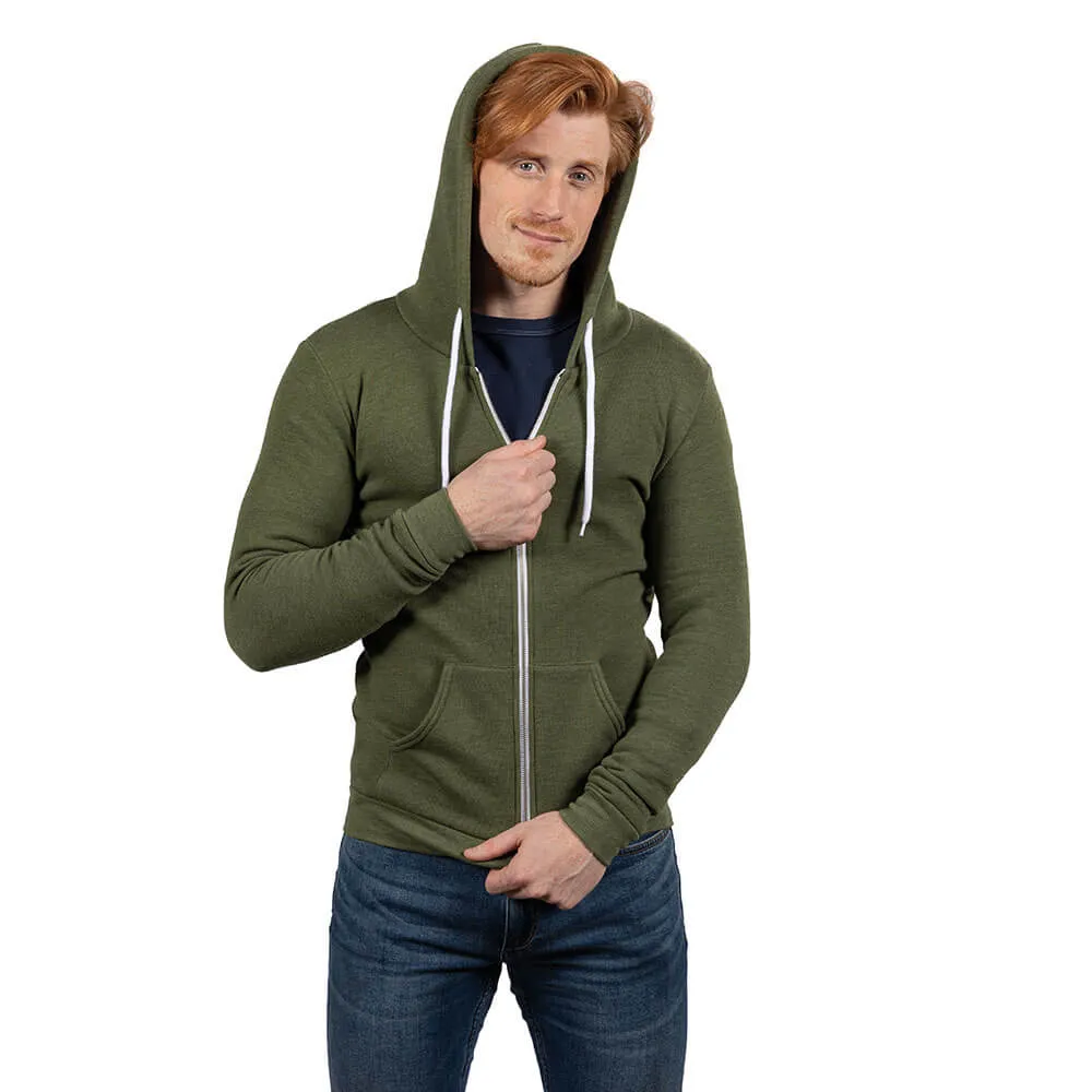 Army Green Heather Salt & Pepper Full Zip Hoodie