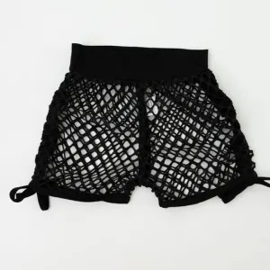 Black Crochet Cinch Shorts