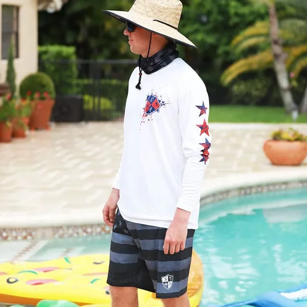 Board Shorts | Blackout American Flag | Silver SA Shield