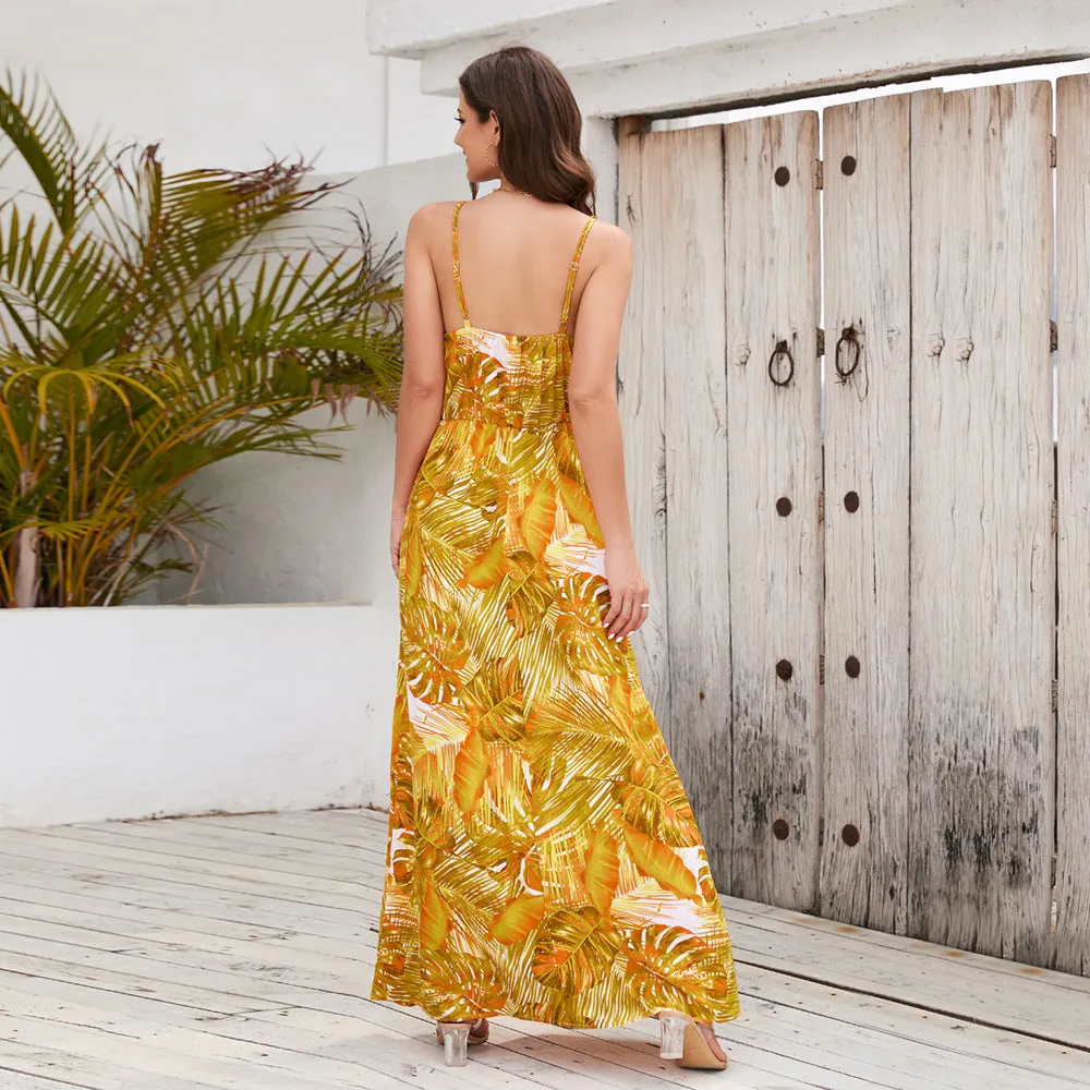 Bohemian Print  Sexy V-neck Sling Maxi Dress