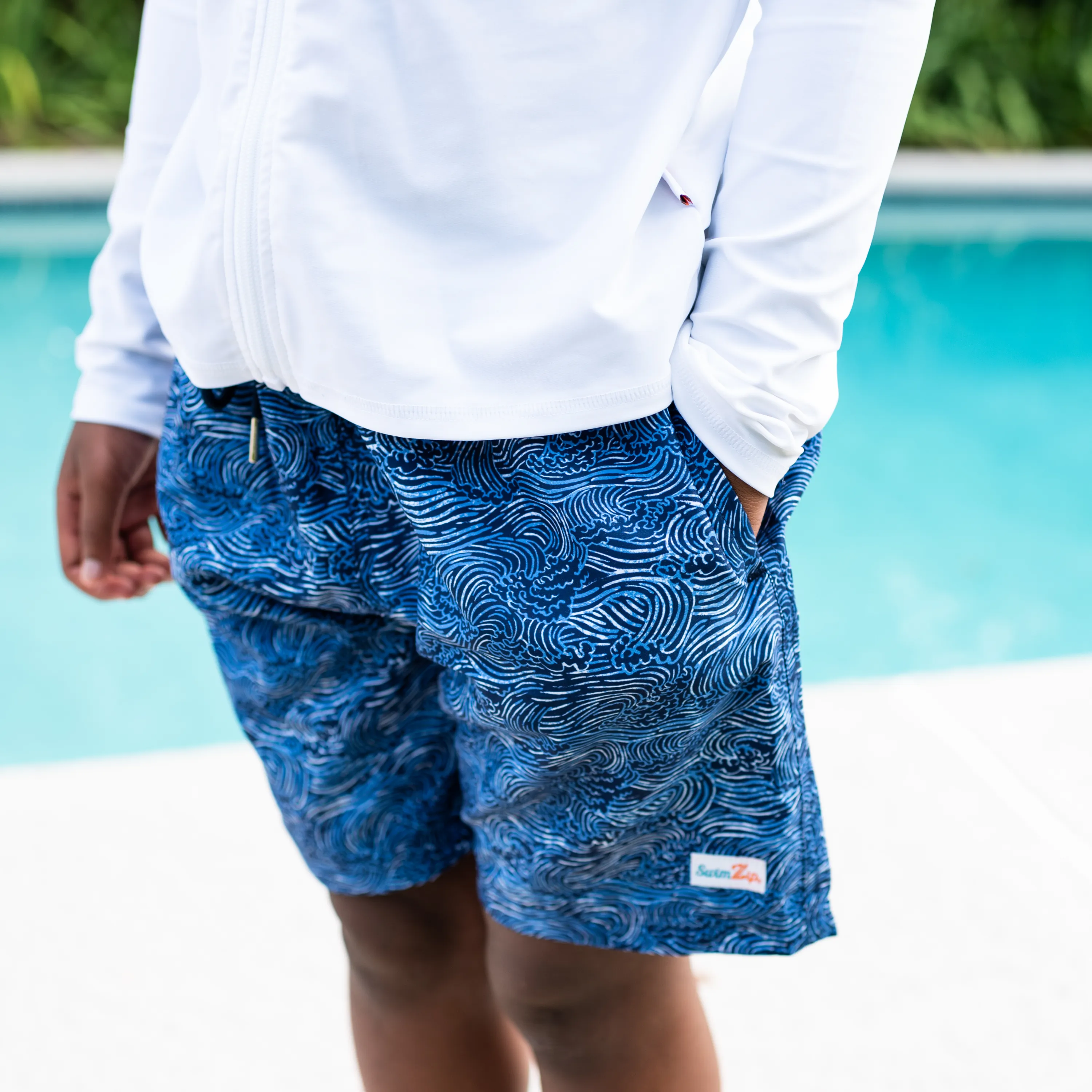 Boys Swim Trunks Boxer Brief Liner (sizes 6-14) | "Ocean Breeze"