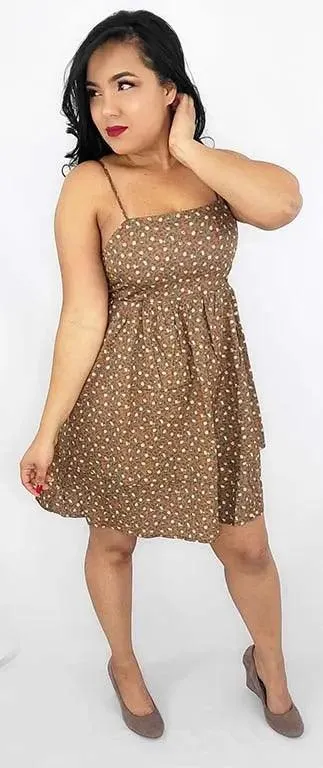 Brown Floral Mini Dress Open Back