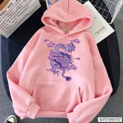 Casual loose dragon print sweatshirt