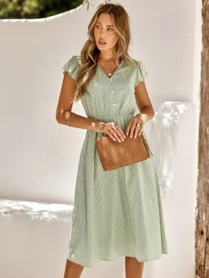 Casual Solid Colour V-Neck Waist Midi Dresses