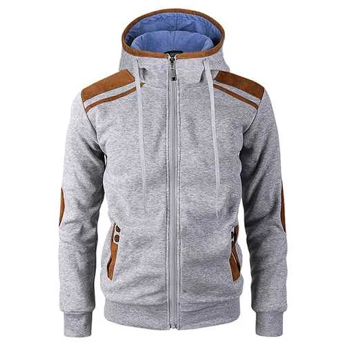 Casual Zipper Deerskin Stitching Sport Hoodies