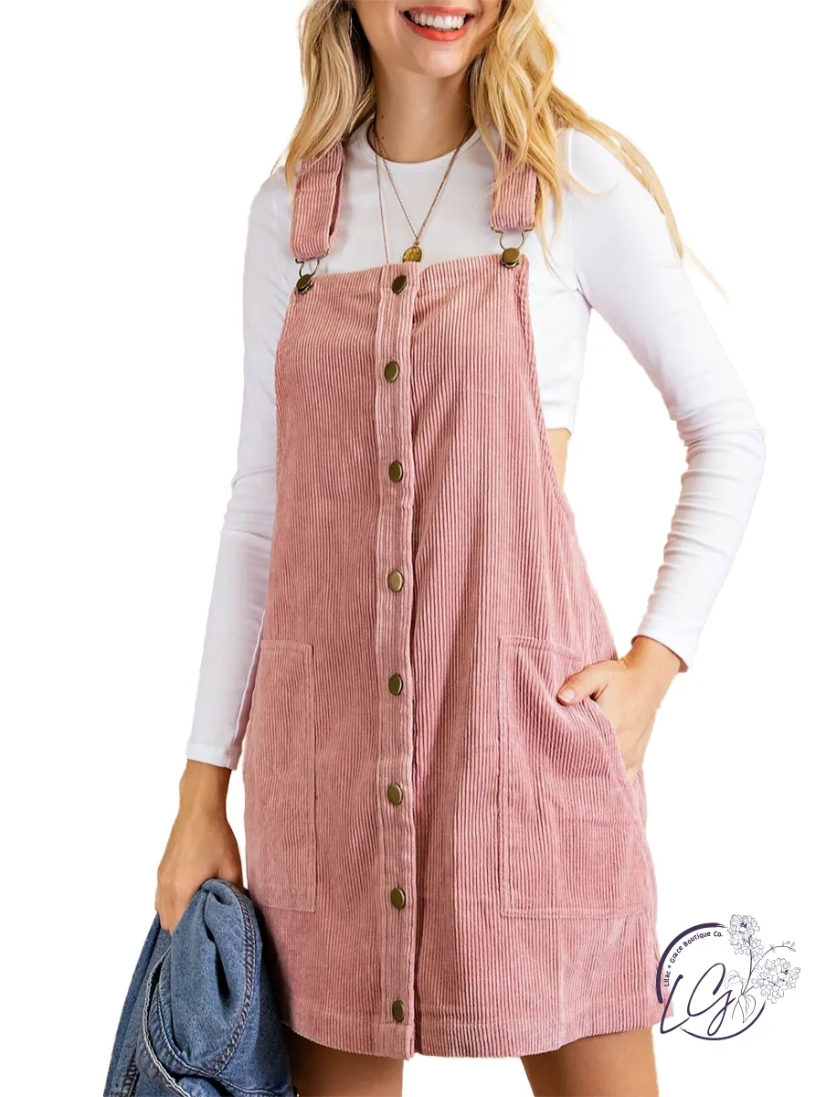 Catching Up Corduroy Overall Dress