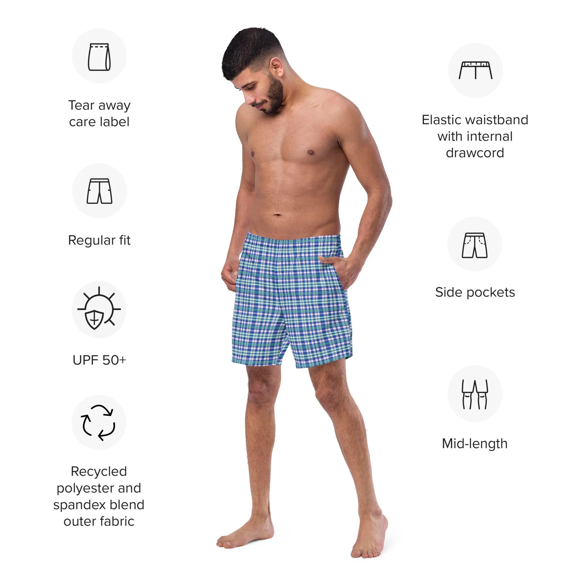 Checkered men's swim trunks