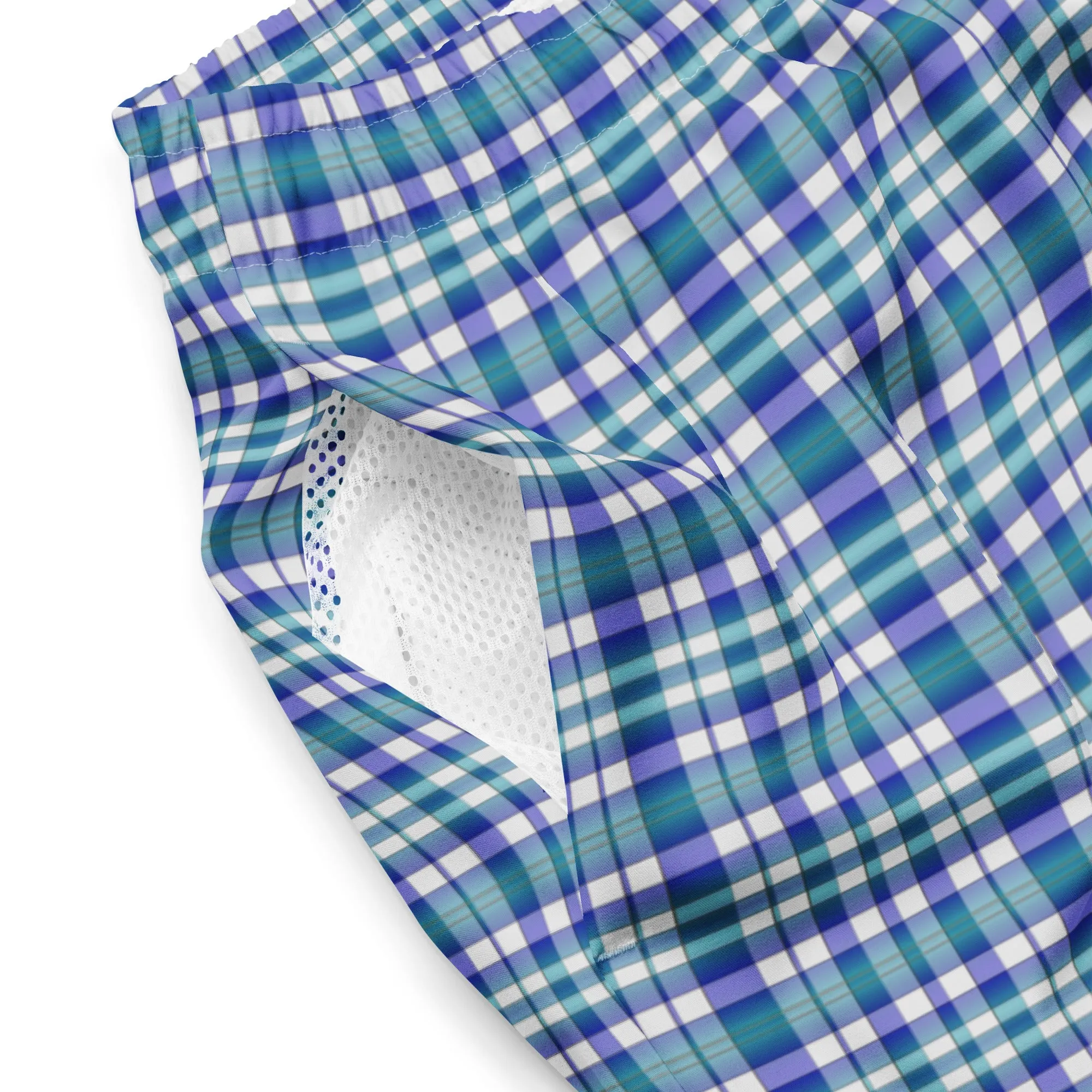 Checkered men's swim trunks