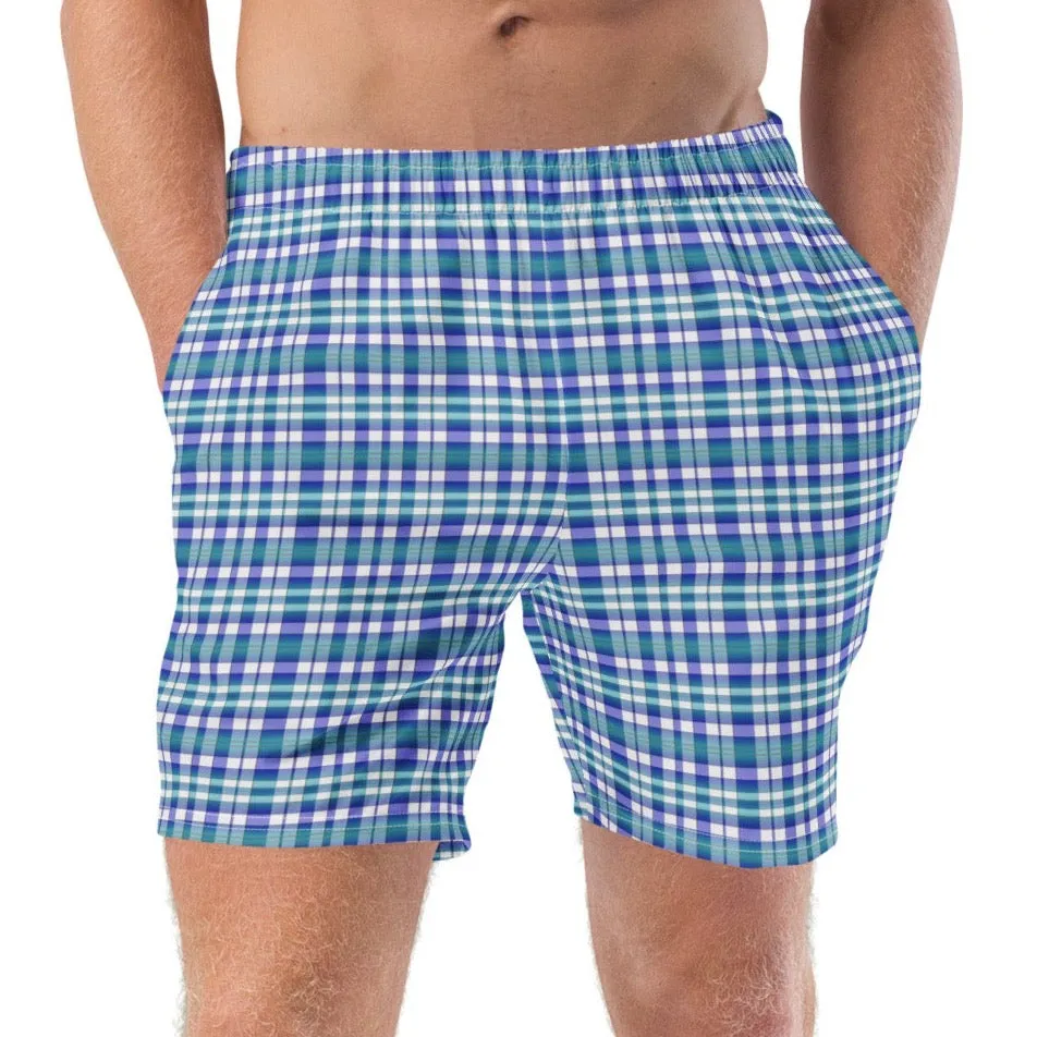 Checkered men's swim trunks