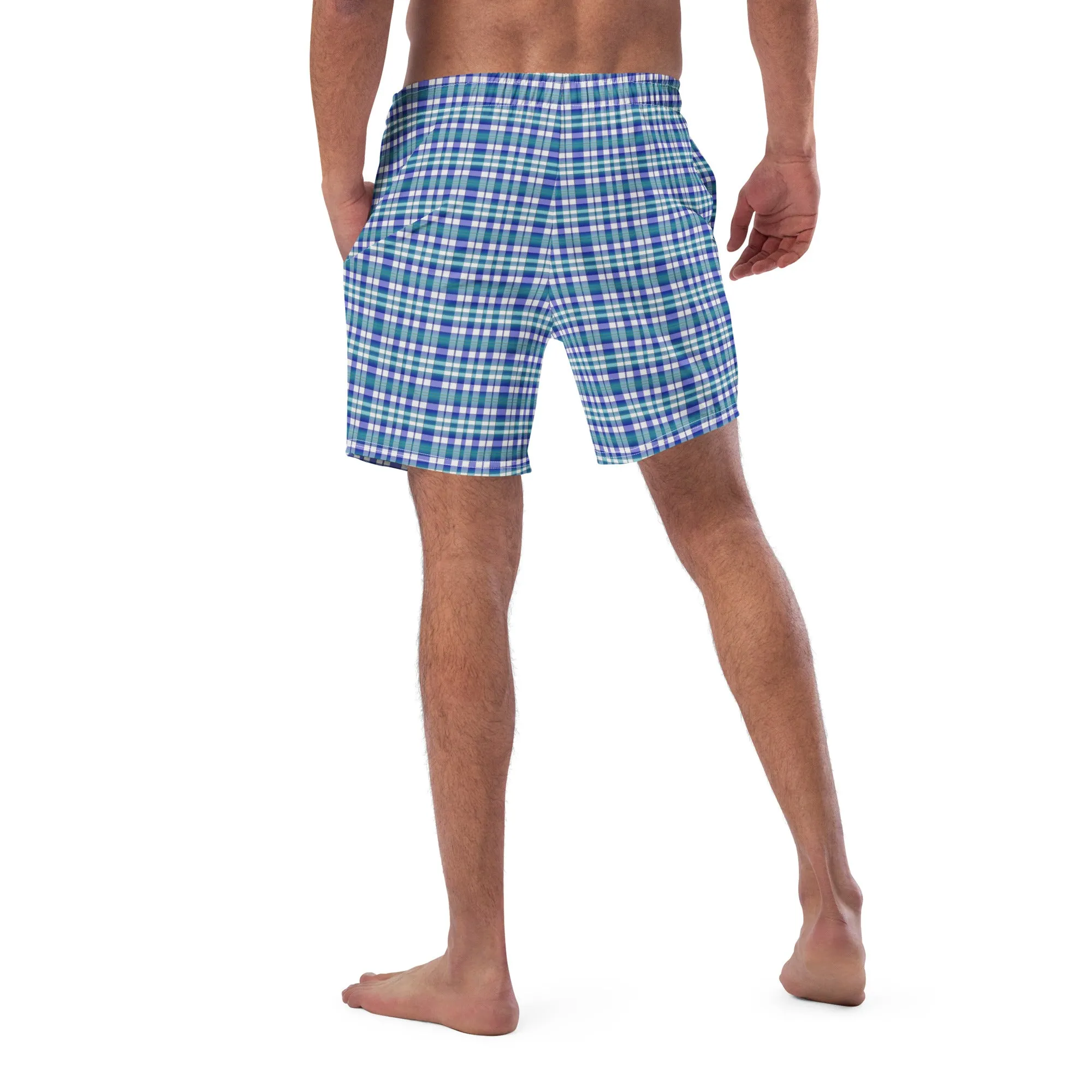 Checkered men's swim trunks