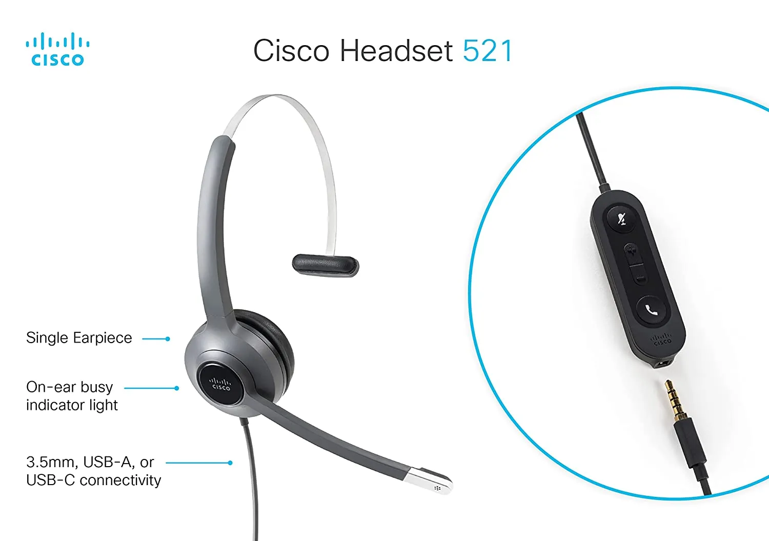 Cisco CP-HS-W-521-USB 521 Wired Headset