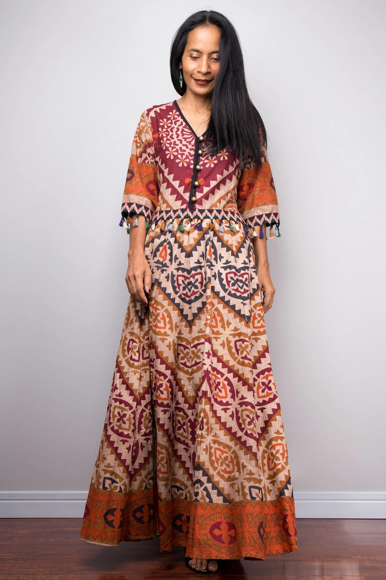 Cotton Maxi Dress with tassels