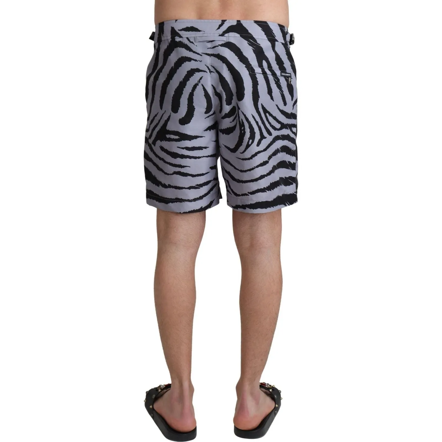 Dolce & Gabbana Elegant Gray Zebra Print Swim Trunks