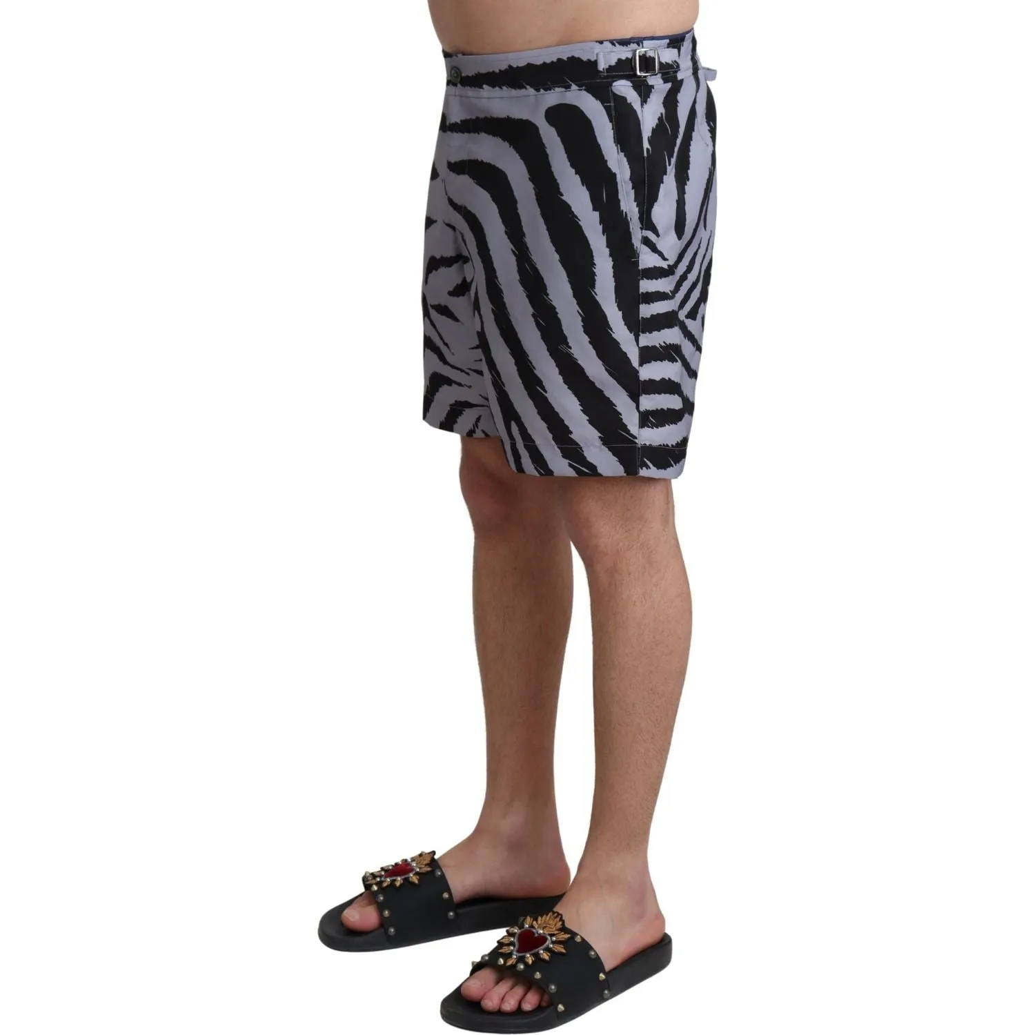 Dolce & Gabbana Elegant Gray Zebra Print Swim Trunks