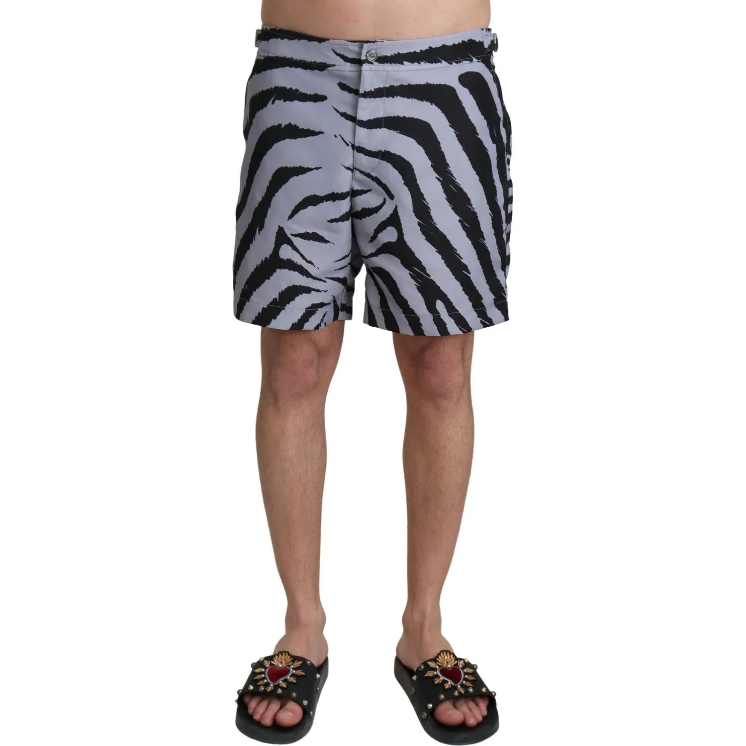 Dolce & Gabbana Elegant Gray Zebra Print Swim Trunks