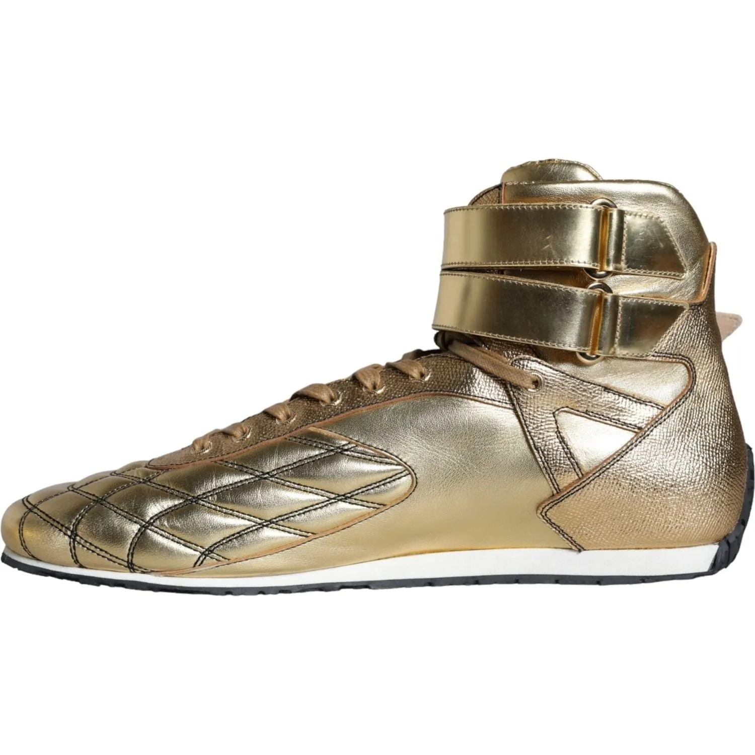 Dolce & Gabbana Gold Leather Sartoria High Top Sneakers Shoes