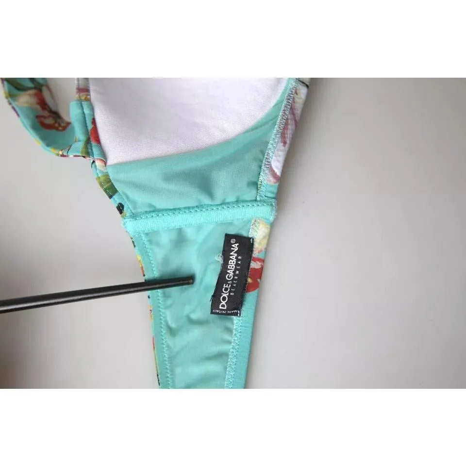 Dolce & Gabbana Mint Green Floral Print Beachwear Bikini Top