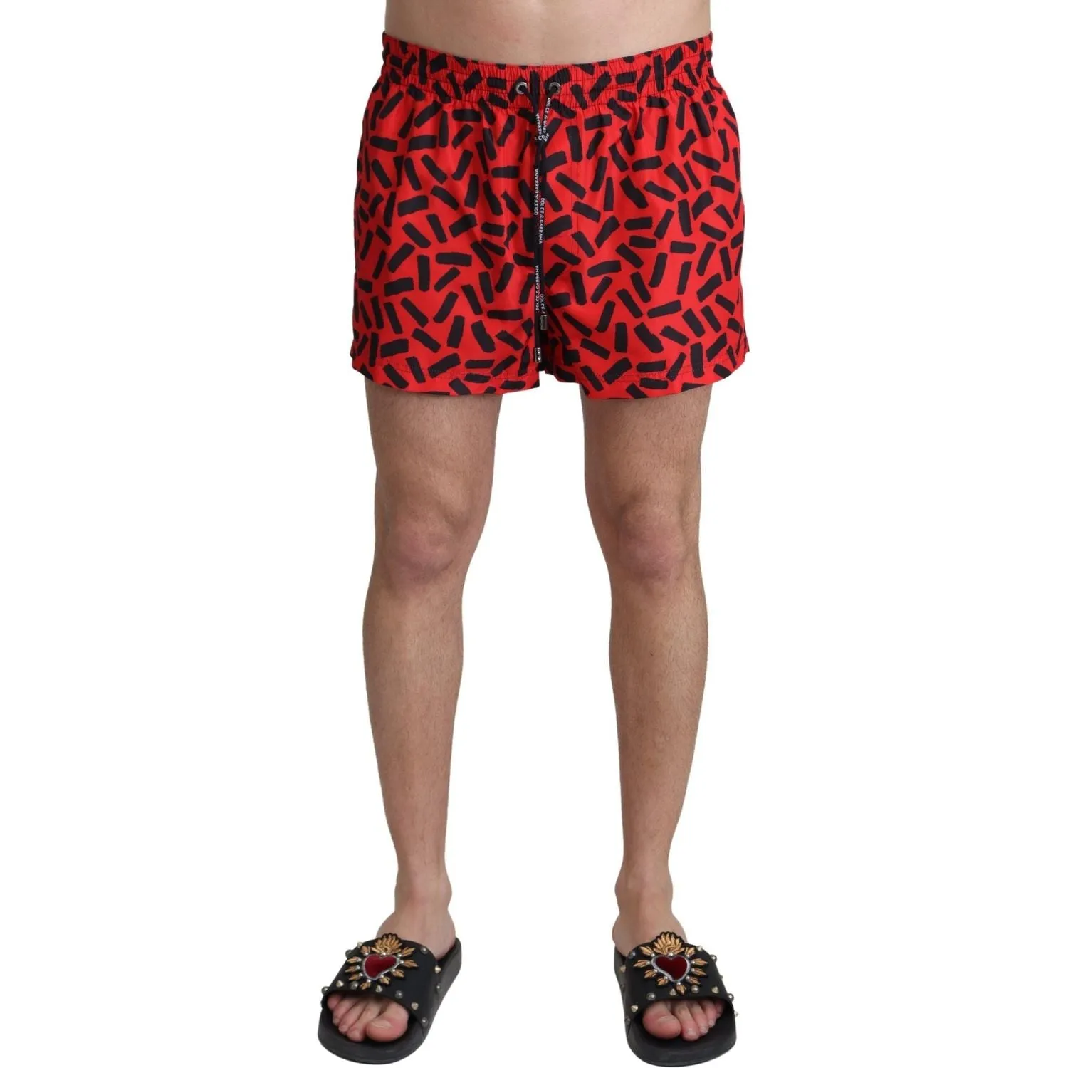 Dolce & Gabbana Radiant Red Drawstring Swim Trunks