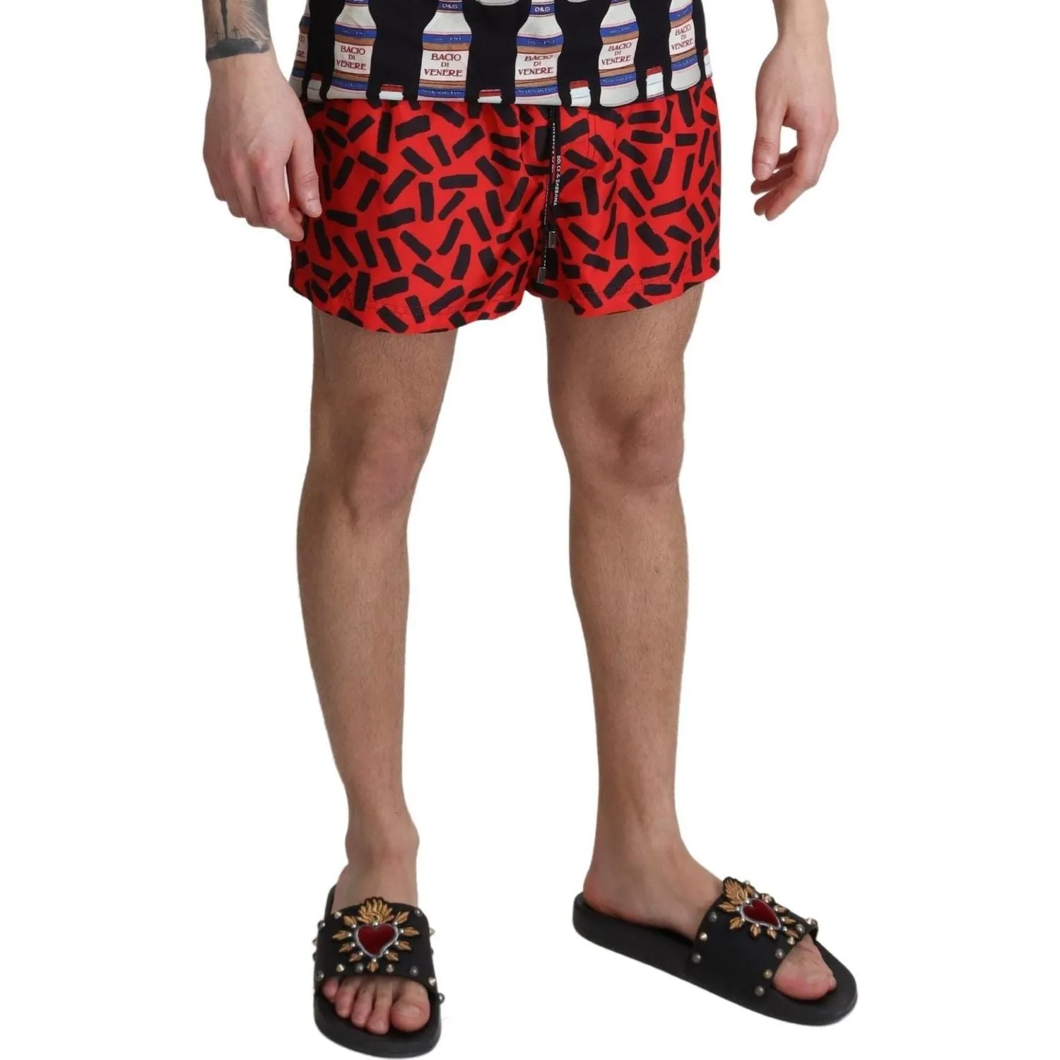 Dolce & Gabbana Radiant Red Drawstring Swim Trunks