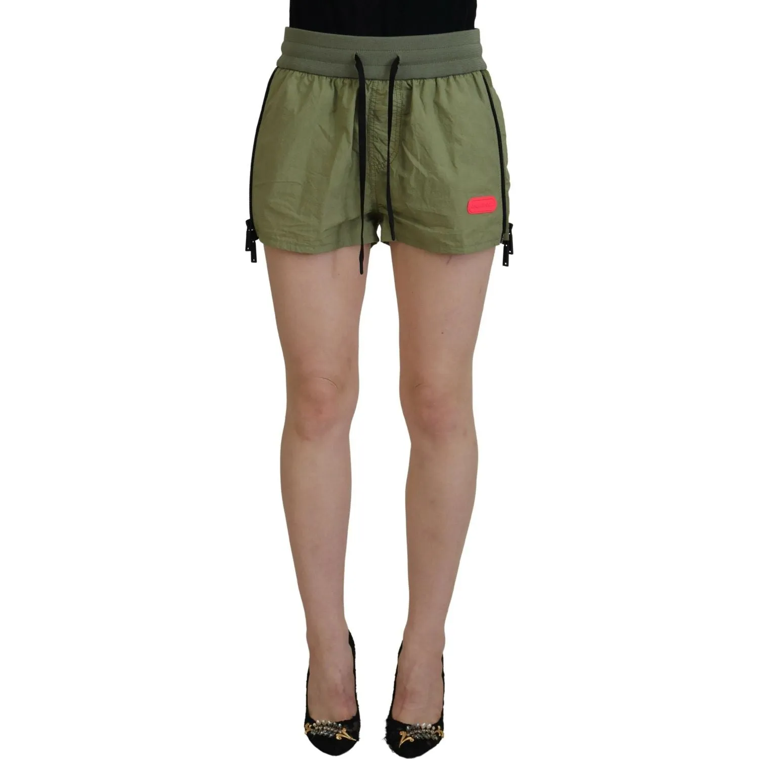 Dsquared² Green Cotton Mid Waist Drawstring Tapered Shorts