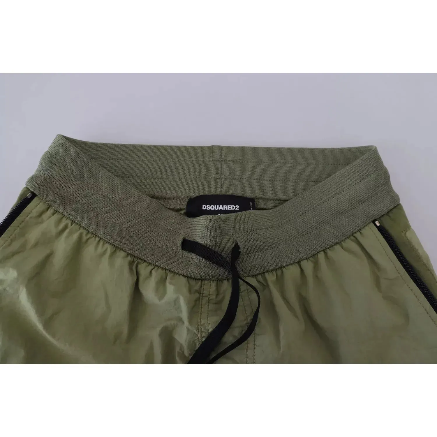 Dsquared² Green Cotton Mid Waist Drawstring Tapered Shorts