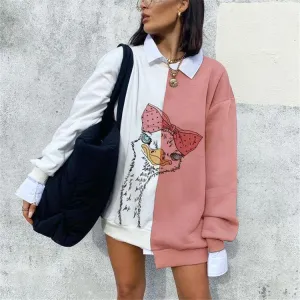 Fashion printed irregular bottoming long-sleeved round neck sweater