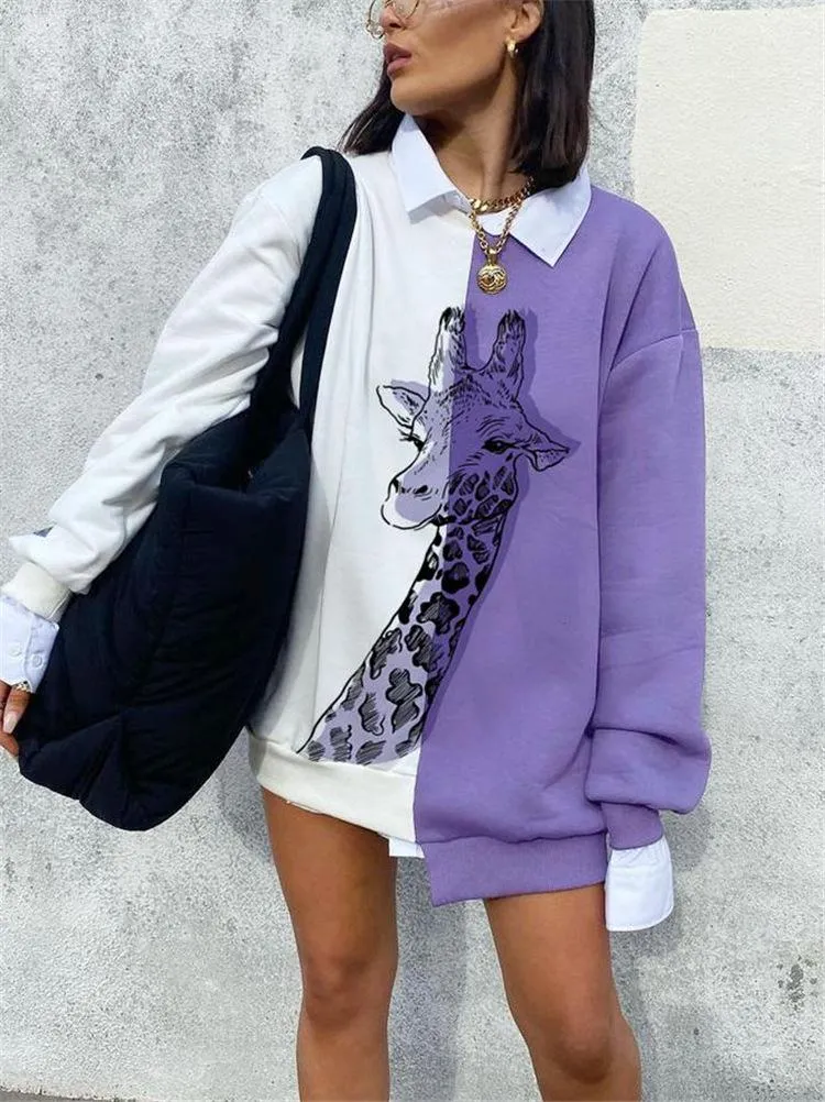 Fashion printed irregular bottoming long-sleeved round neck sweater