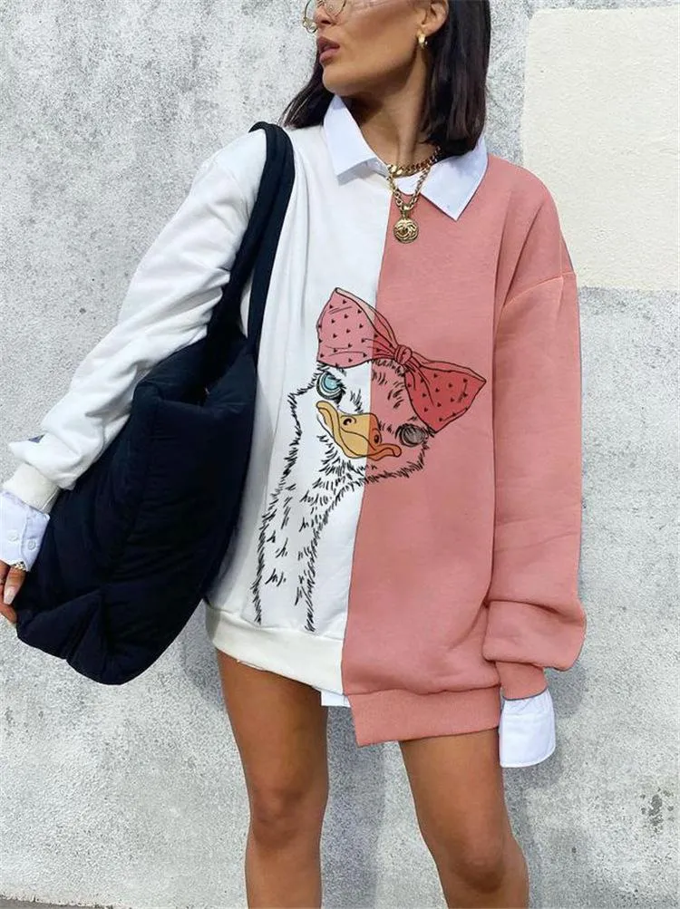 Fashion printed irregular bottoming long-sleeved round neck sweater