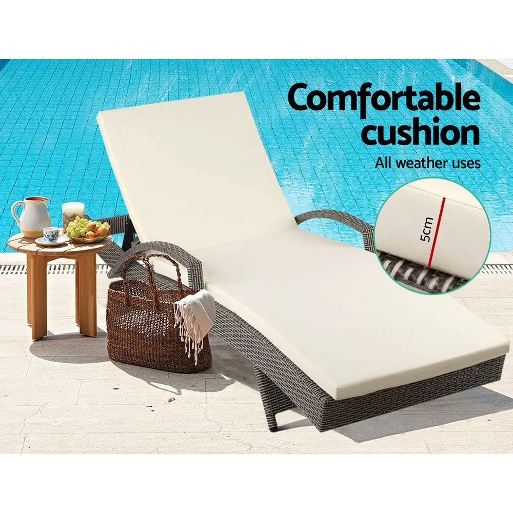 Gardeon Outdoor Sun Lounge - Grey Cream