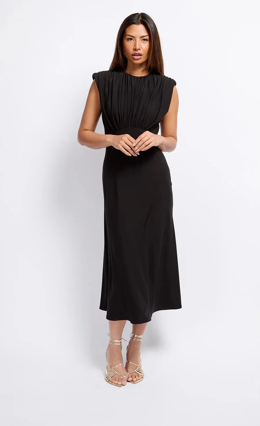 Gathered Detail Midaxi Dress by Vogue Williams - Black