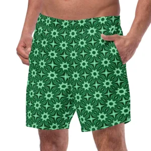 Green floral swim trunks for men