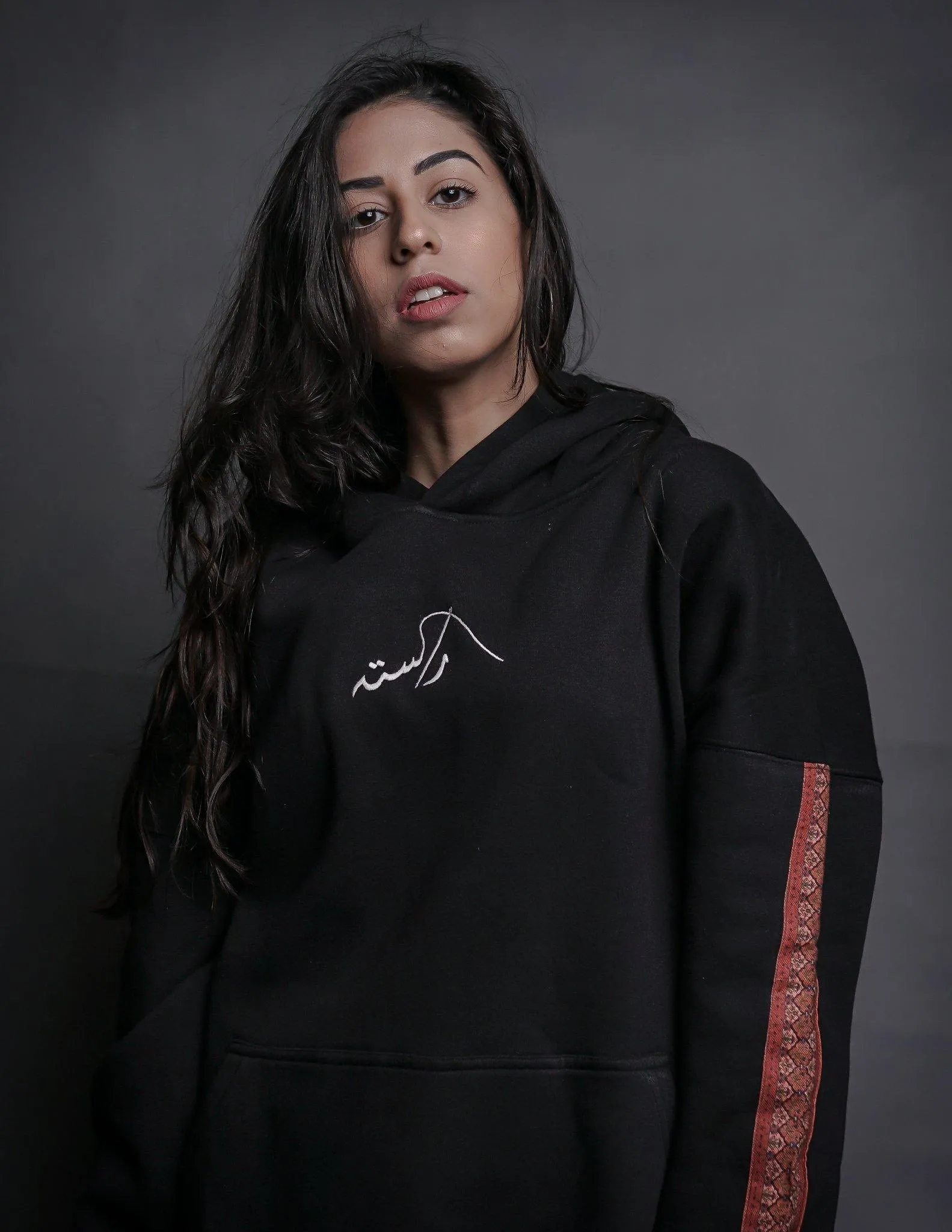 Hand Crafted Unisex Matte Black Mughal Horseback Hoodie