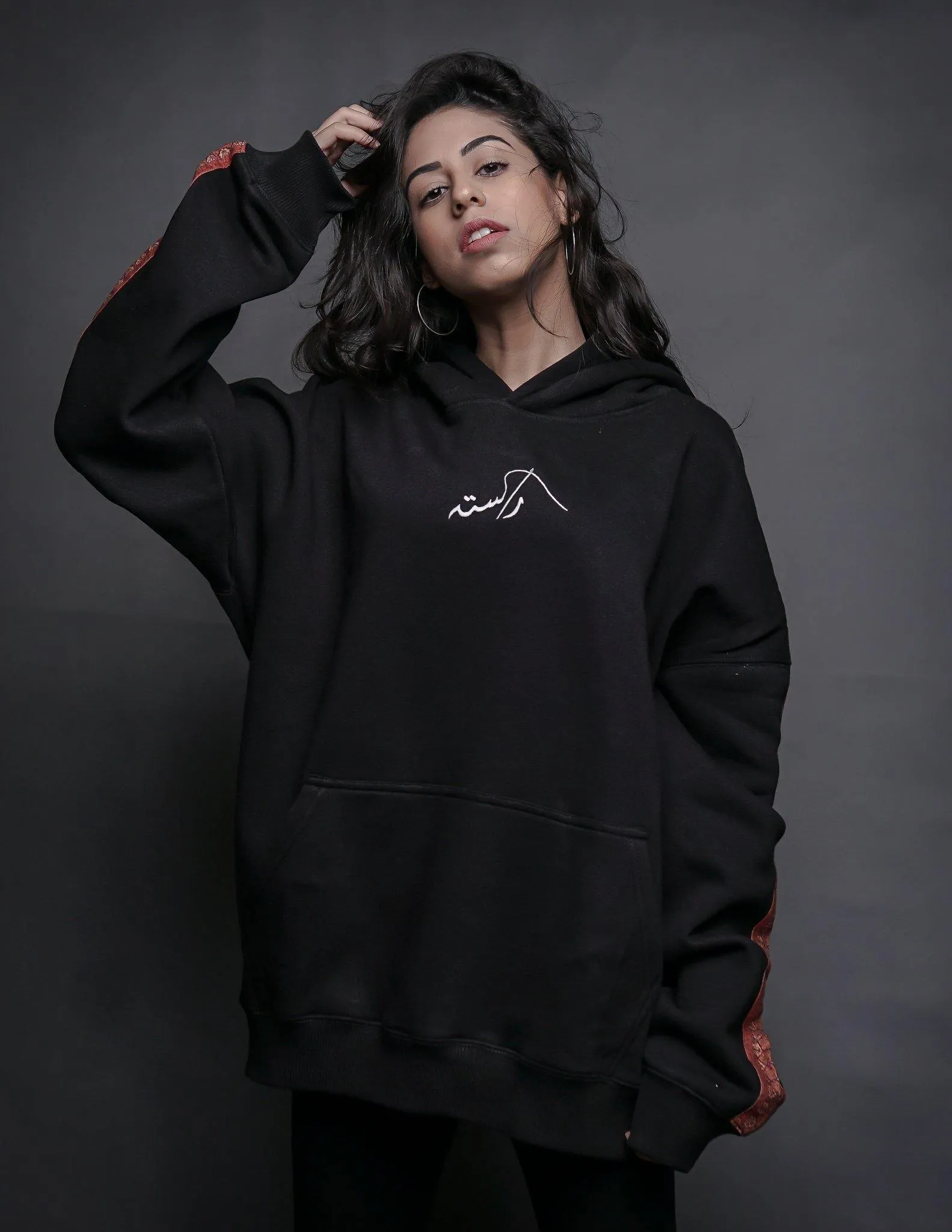 Hand Crafted Unisex Matte Black Mughal Horseback Hoodie