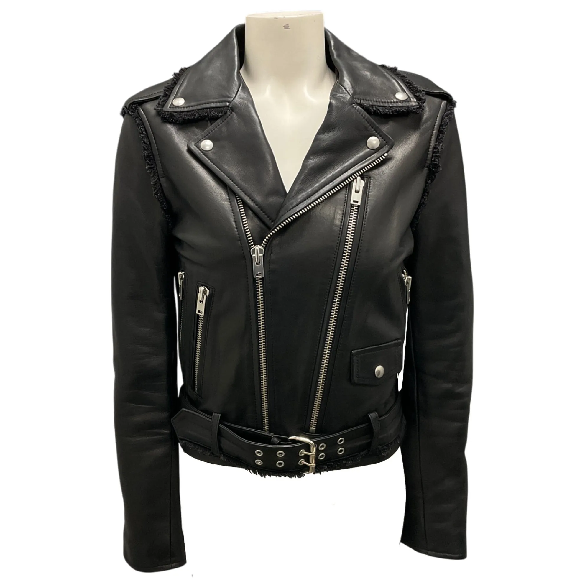 IRO Black 2018 Lenn Fringed Lambskin Leather Jacket